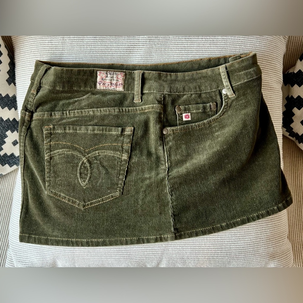 Vintage❤️Paris Blues Olive Green🍀Corduroy Mini Skirt 🥰 Y2K - Picture 6 of 6
